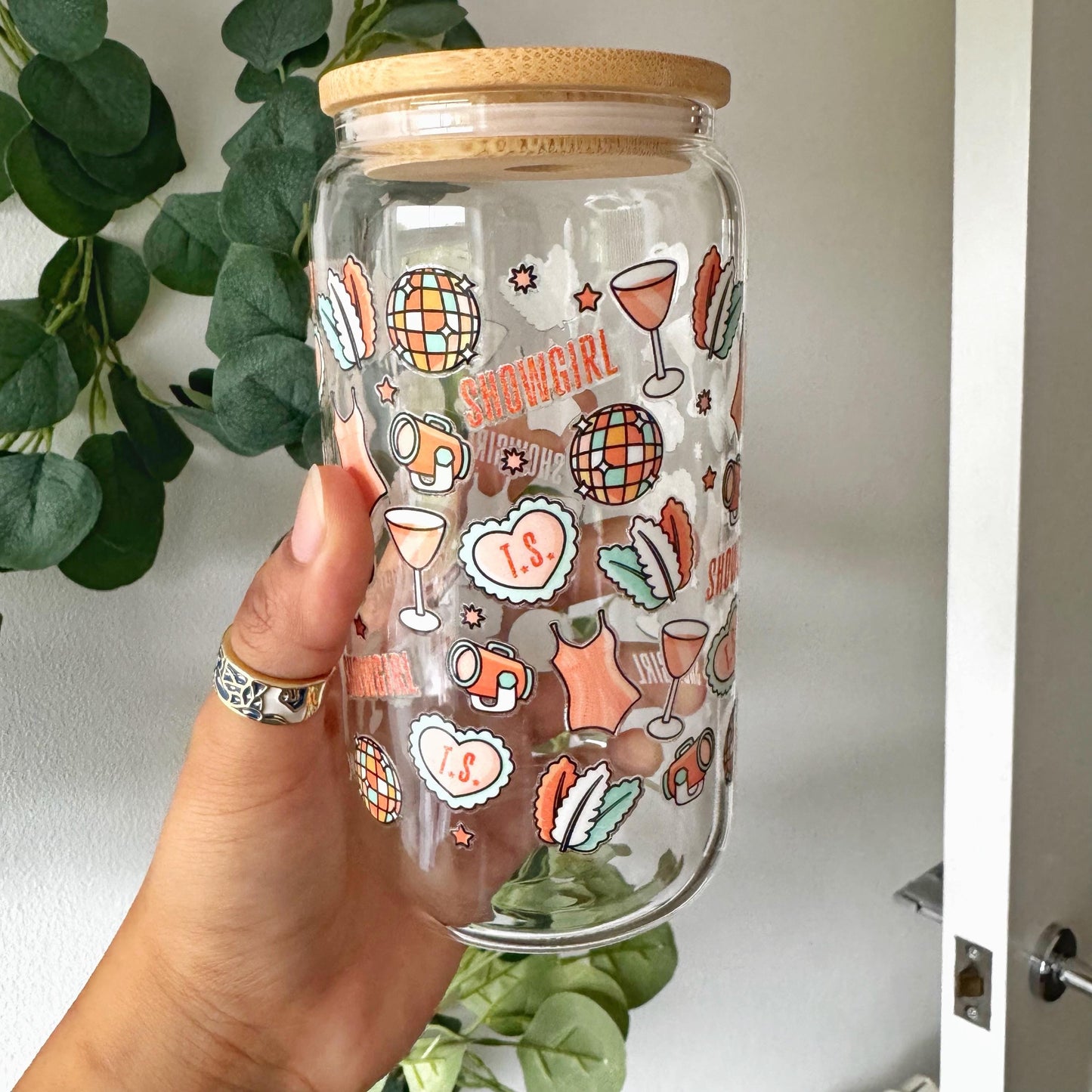 The Life of showgirl Tswift Coffee Can Glass, Swiftie 16oz Beer Can Glass with Bamboo Lid and Glass Straw, Swiftea Cup ,Tswift Gift