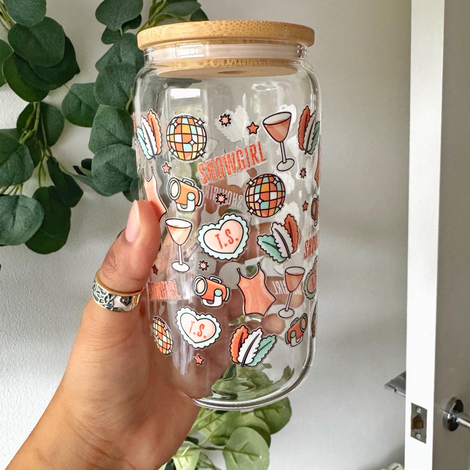 The Life of showgirl Tswift Coffee Can Glass, Swiftie 16oz Beer Can Glass with Bamboo Lid and Glass Straw, Swiftea Cup ,Tswift Gift