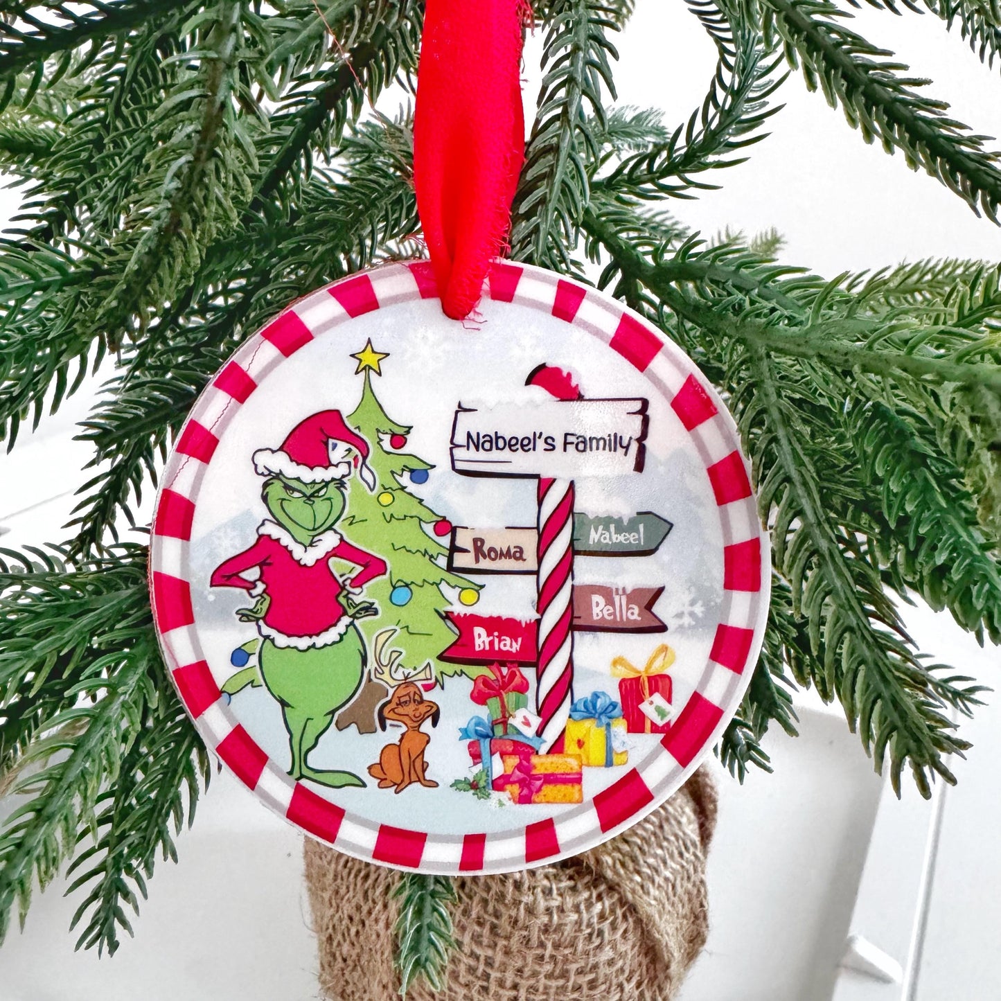 Personalized Family Christmas Ornament, Green Character, Up to 9 Names