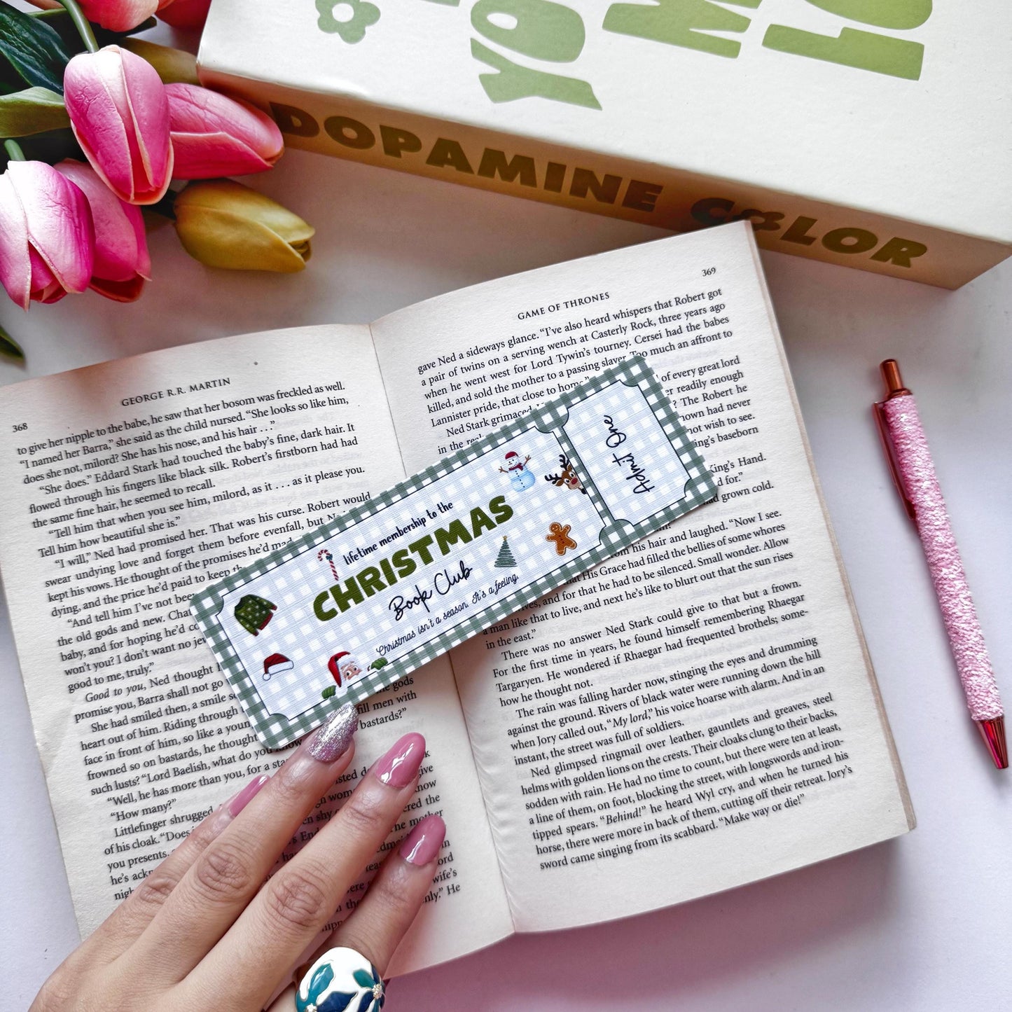 Christmas Book Club Bookmark Admit one, Double Side 2x6 inch Linen Paper Gift