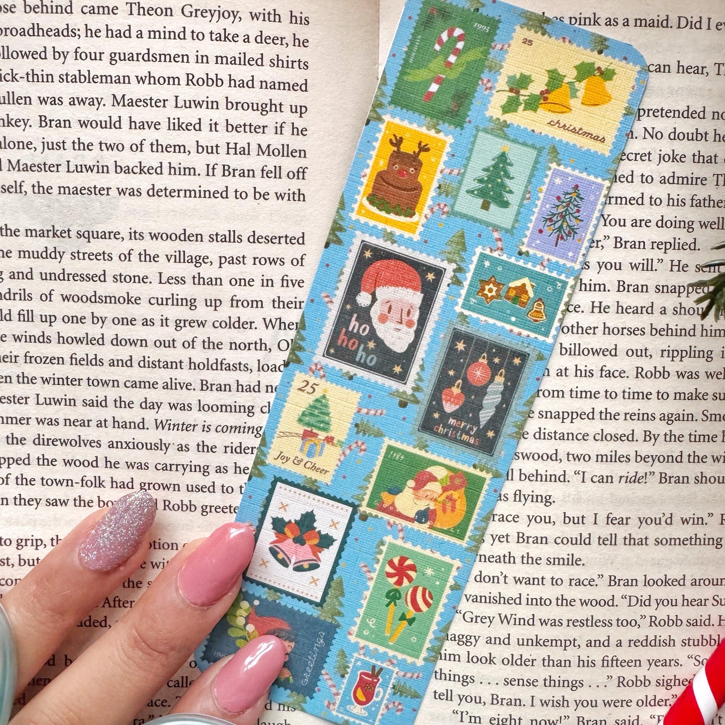 Letter To Santa Stamps Bookmark , Double Side 2x6 inch Linen Paper Gift