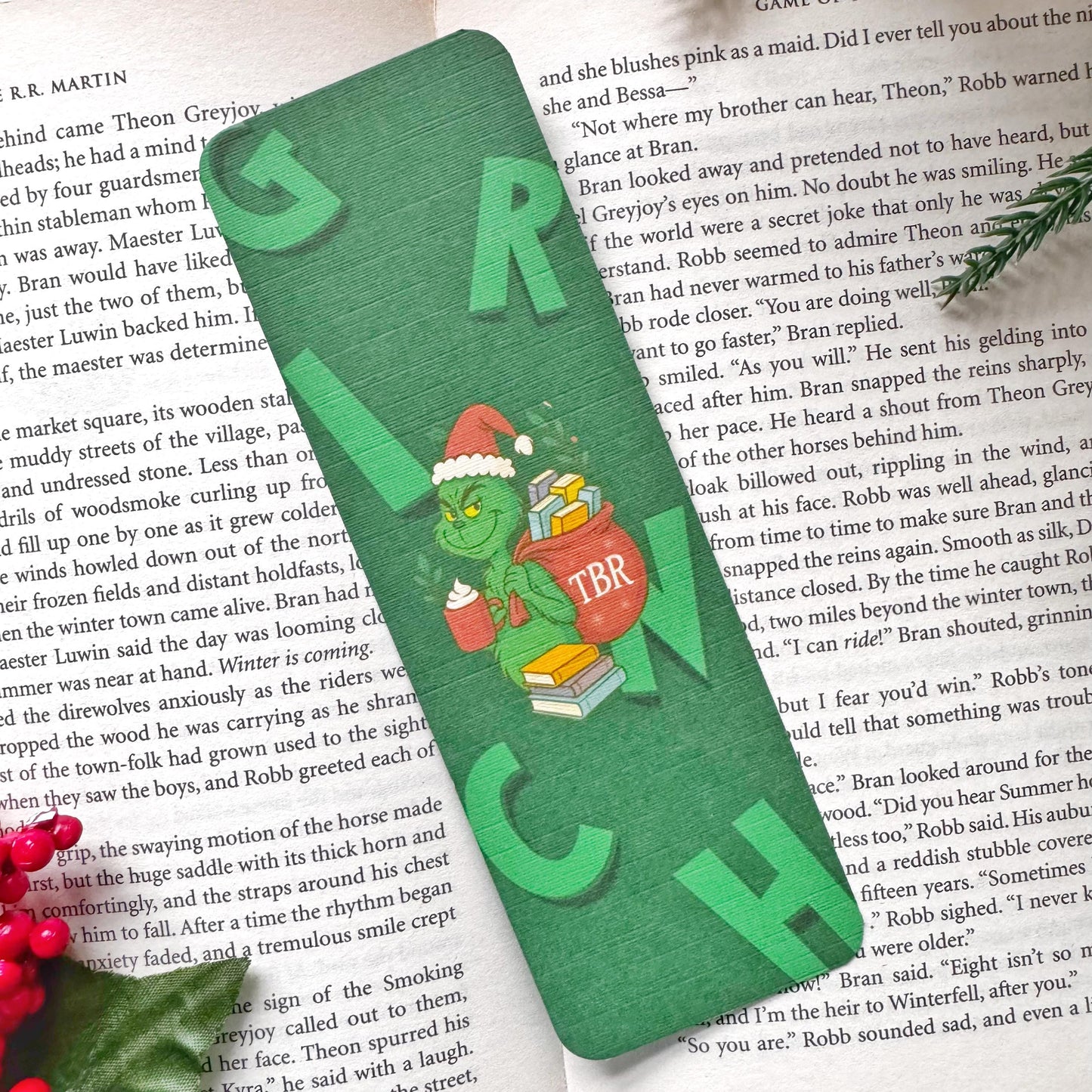 The Green Christmas TBR Bookmark for Book Lovers Double Side 2x6 inch Linen Paper Gift