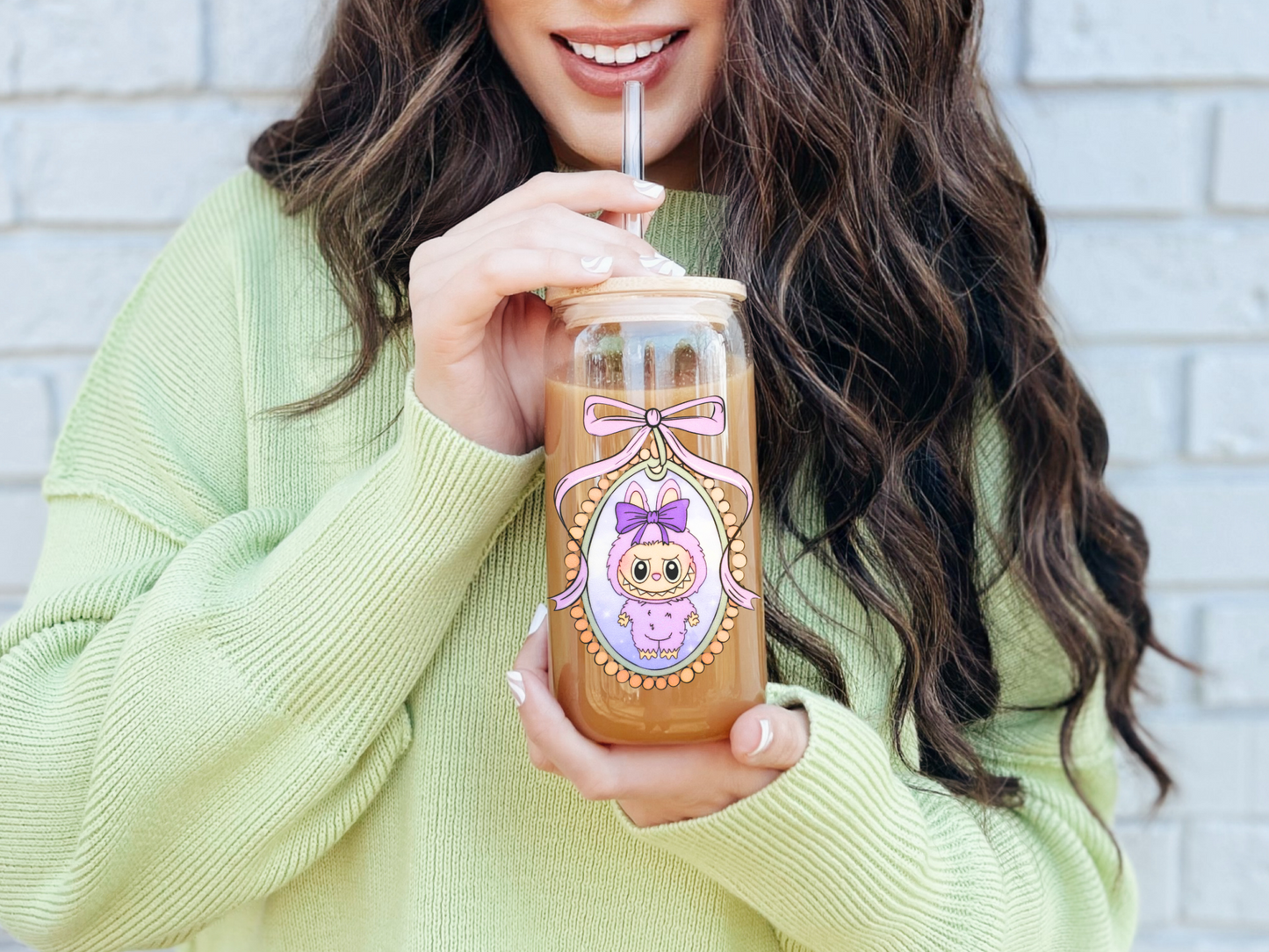 Exclusive Labubu Collection - Labubu Purple ( ZiZi) iced coffee can, Labubu Libbey Glass