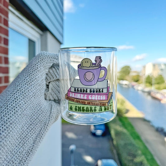 Book lover glass coffee mug . Coffee and Books Mug . Glass mug .Gift for book lover, Bibliophile gift . Bookish mug 13oz Double walled