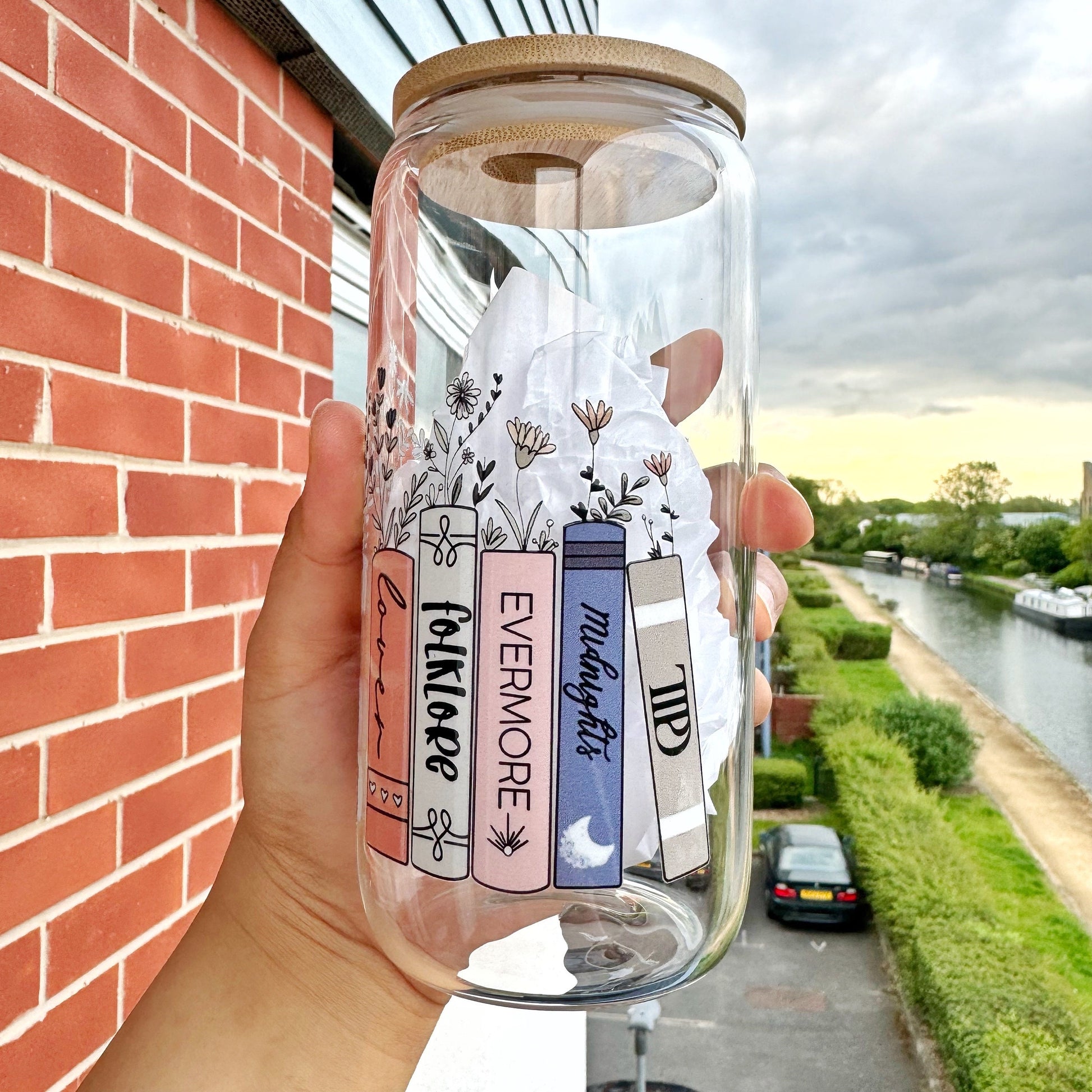Eras tour Tswift Coffee Can Glass, Swiftie 16oz Beer Can Glass with Bamboo Lid and Glass Straw,Music Album Mug, Swiftea Cup ,Tswift Fan Gift
