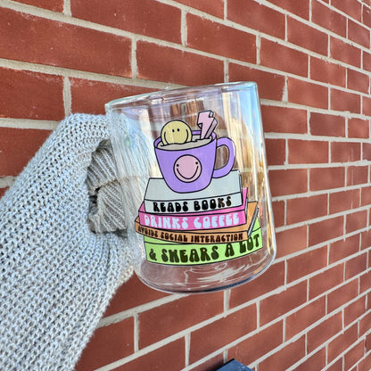 Book lover glass coffee mug . Read Books Drink Coffee mug  . Glass mug .Gift for book lover, Bibliophile gift . Bookish mug 13oz Double walled