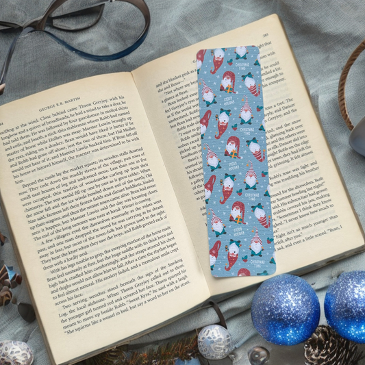 Christmas Gnome linen bookmark, Gnomes Holiday Cozy Read bookmark