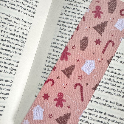 Christmas Bookish linen bookmark, Gingerbread house and Christmas tree bookmark