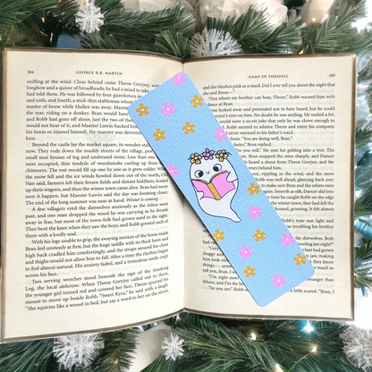 Winter Ghostie Bookworm linen bookmark, Holiday Cozy Read bookmark