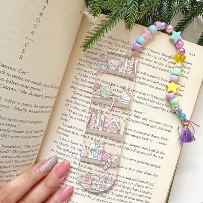 Christmas Bookshelf Acrylic Bookmark with beaded String
