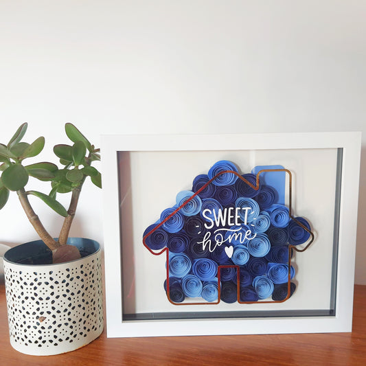 Sweet Home Personalised Flower Shadow Box Gift for house warming or new home