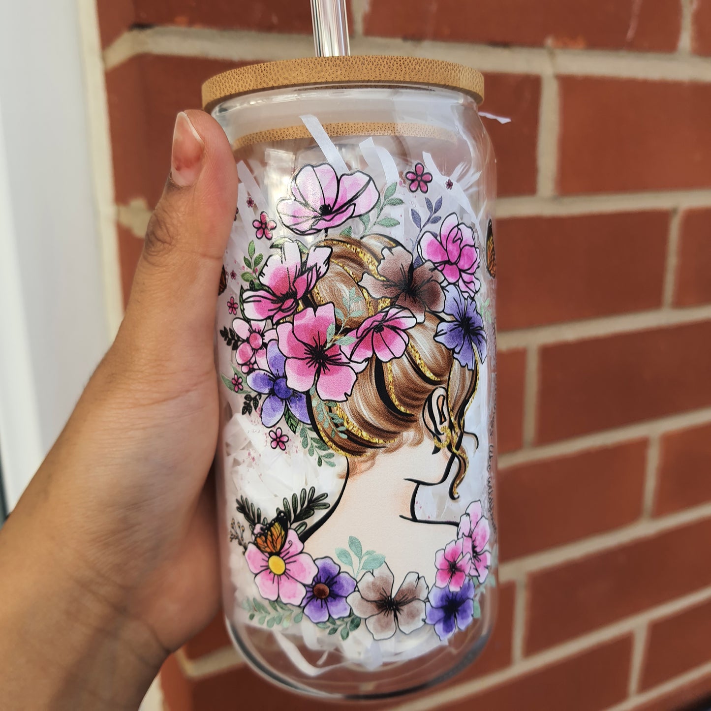 Women Empowerment Positivity and Affirmation Wildflower Girl Themed Gift Glass Tumbler 16 oz