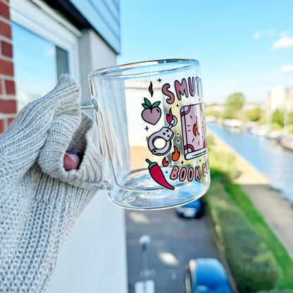 Book lover glass coffee mug . Smutty Book Social mug  . Glass mug .Gift for book lover, Bibliophile gift . Bookish mug 13oz Double walled