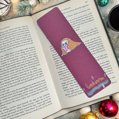 Winter Ghostie Bookworm linen bookmark, Holiday Cozy Read bookmark