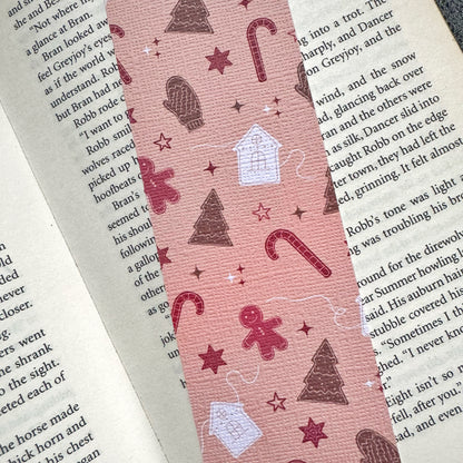 Christmas Bookish linen bookmark, Gingerbread house and Christmas tree bookmark