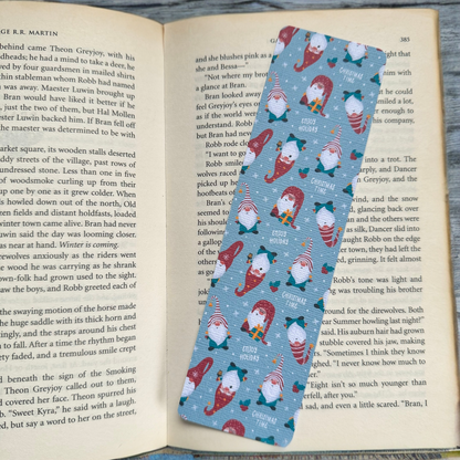 Christmas Gnome linen bookmark, Gnomes Holiday Cozy Read bookmark
