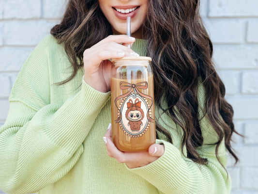 Exclusive Labubu Collection - Labubu Brown Toffee ( BaBa) iced coffee can, Labubu Libbey Glass