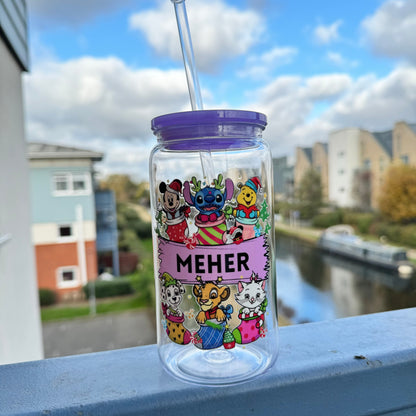 Personalised Christmas famous Characters Acrylic tumbler 16oz with plastic straw & acrylic lid,Kids cold cup, Stocking Filler Gift, Secret Santa Gift