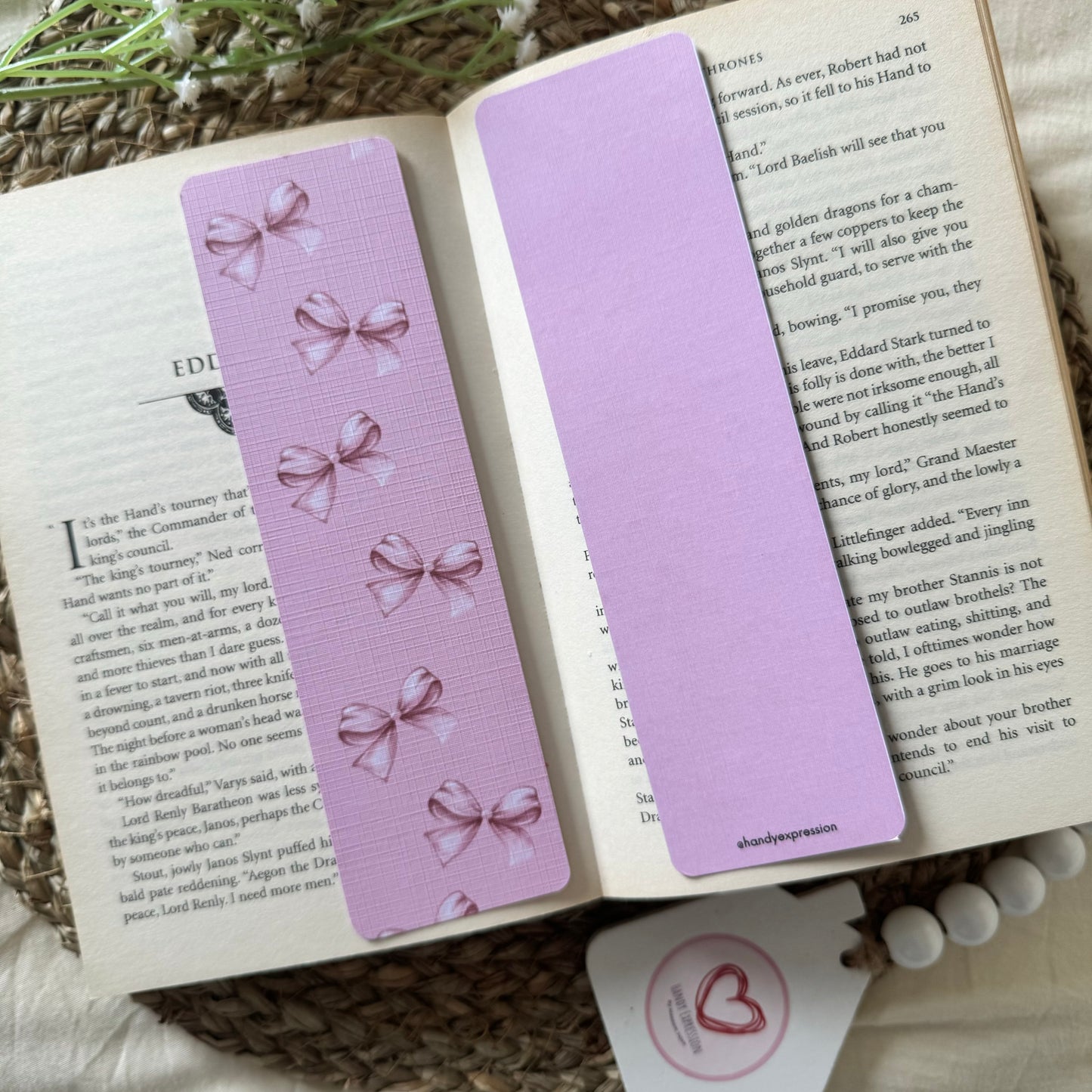 Set of 2 Bow and bookish Linen Bookmark