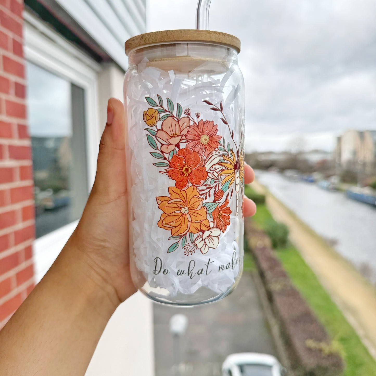 Do what makes your Happy Butterfly Themed Glass Tumbler 16oz , Daily reminder Glass Cups