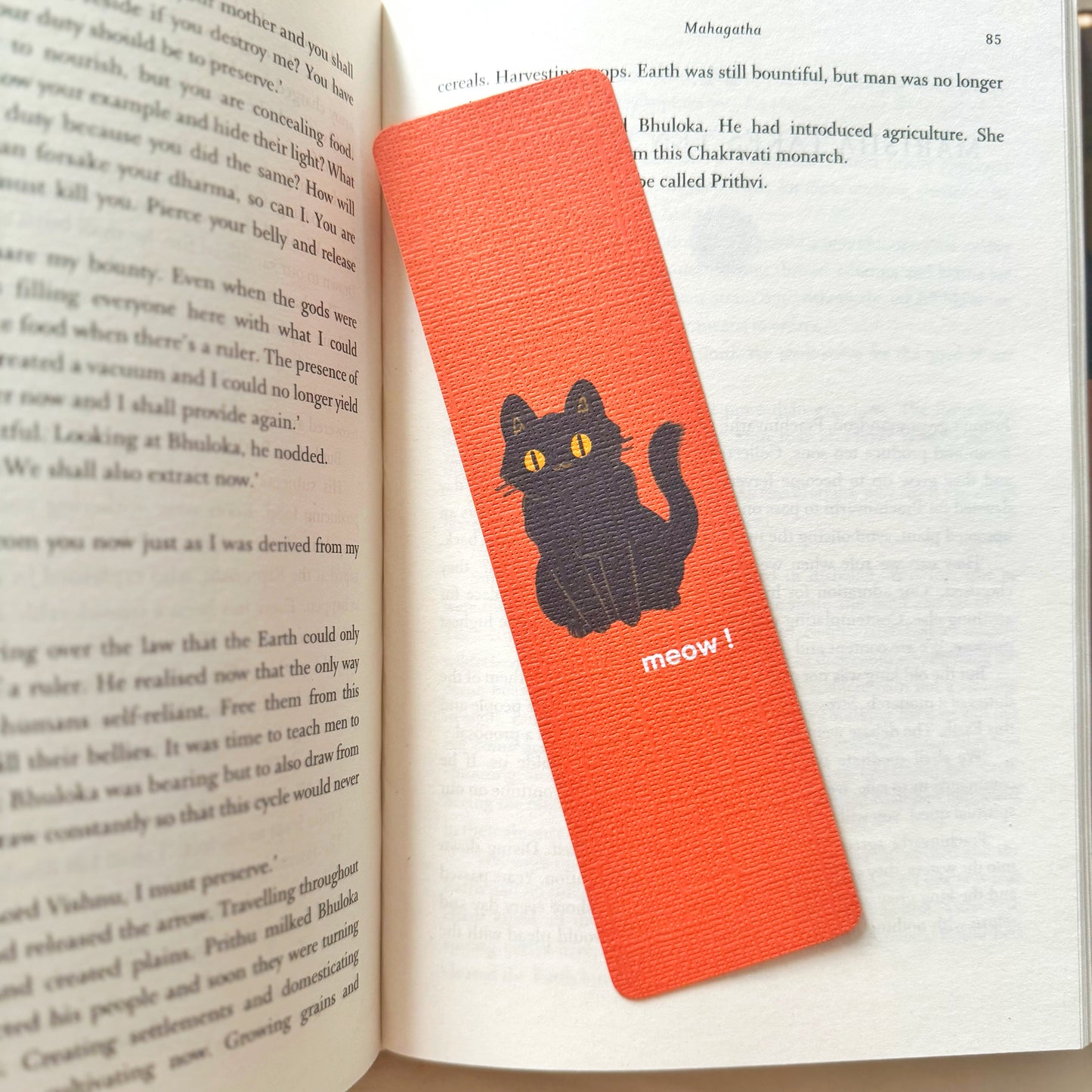 Cat Meow Linen Bookmark, Halloween Bookmark