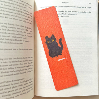 Cat Meow Linen Bookmark, Halloween Bookmark