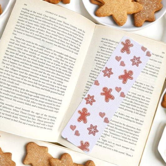 Gingerbread Linen bookmark, Booksmas Cozy Read bookmark