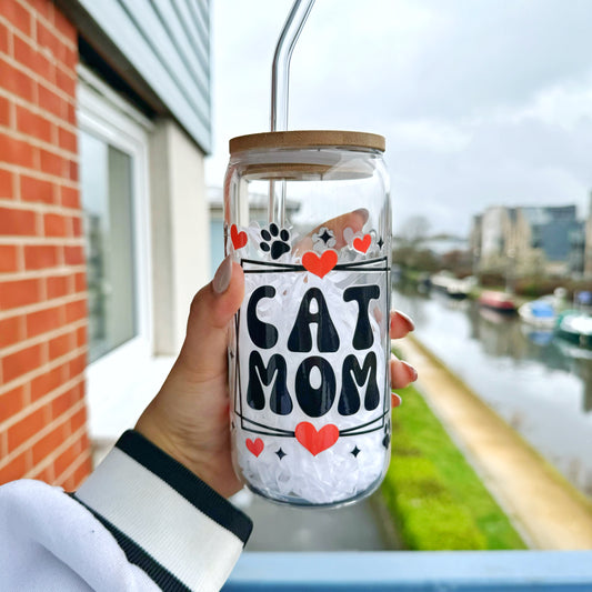 Cat Mom Iced coffee can glass