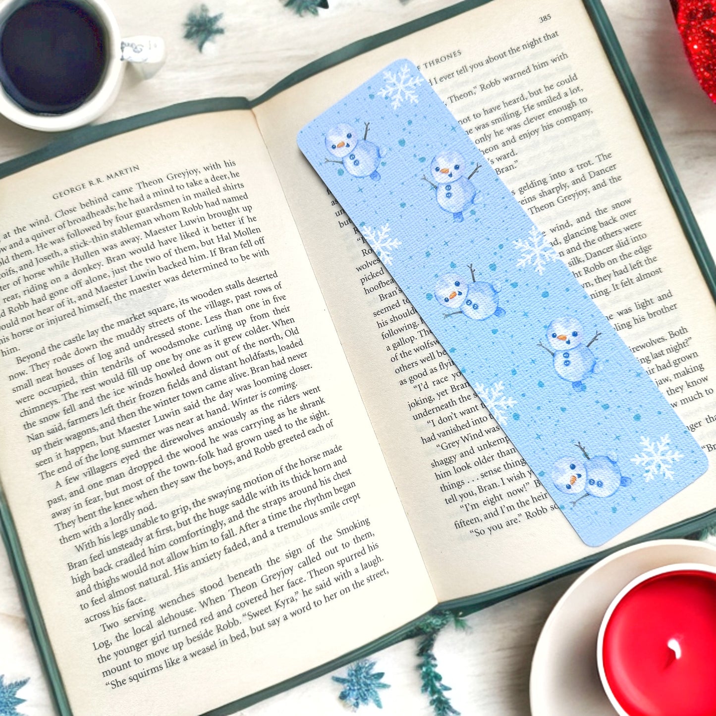 Christmas linen bookmark, Winter Snowman bookmark