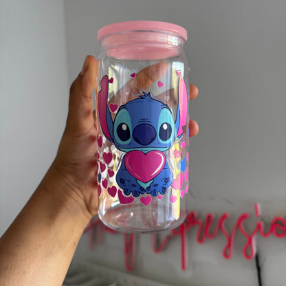 Blue Alien Friend Acrylic tumbler 16oz with plastic straw & acrylic lid,Kids cold cup, Stocking Filler Gift, Secret Santa Gift
