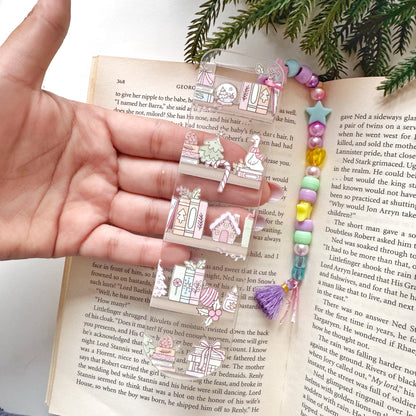 Christmas Bookshelf Acrylic Bookmark with beaded String