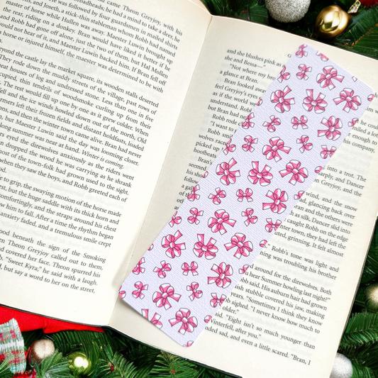 Christmas Coquette Bow linen bookmark, Red Bow Cozy Read bookmark