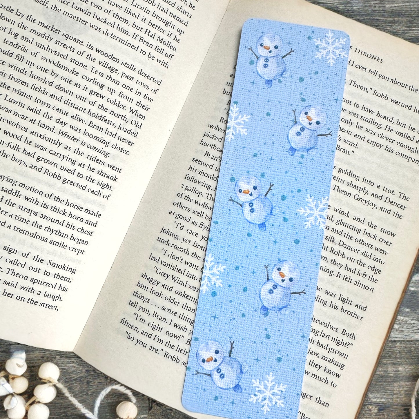 Christmas linen bookmark, Winter Snowman bookmark