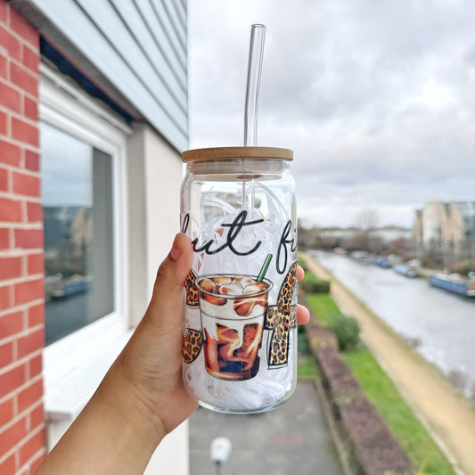 Coffee can with straw and bamboo lid