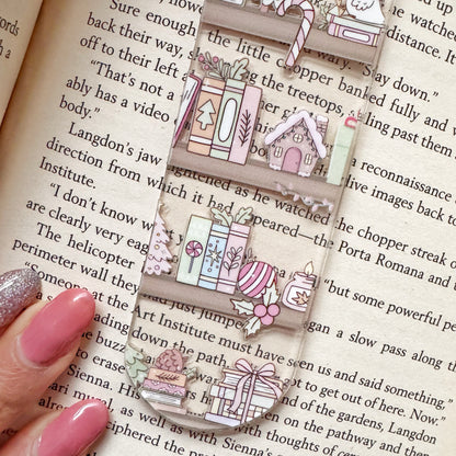 Christmas Bookshelf Acrylic Bookmark with beaded String