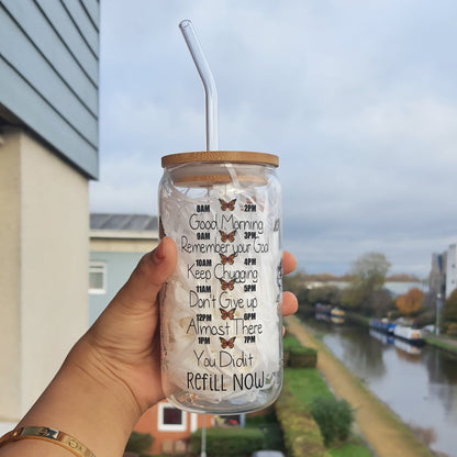 SALE affirmation Flower lady iced Coffee Cup, Flower Glass Tumbler 16 oz , Glass Cup  with Bamboo lid and glass straw