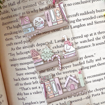 Christmas Bookshelf Acrylic Bookmark with beaded String