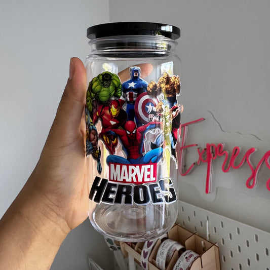 Superhero Squad Acrylic Tumbler – Comic Style Drinkware Acrylic tumbler 16oz with plastic straw & acrylic lid
