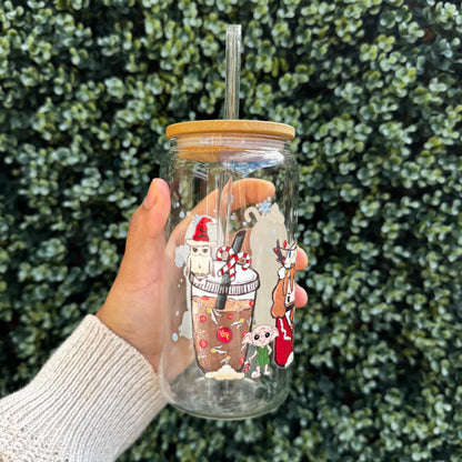 Potter Christmas Iced coffee Glass Can With Bamboo Lid and Straw