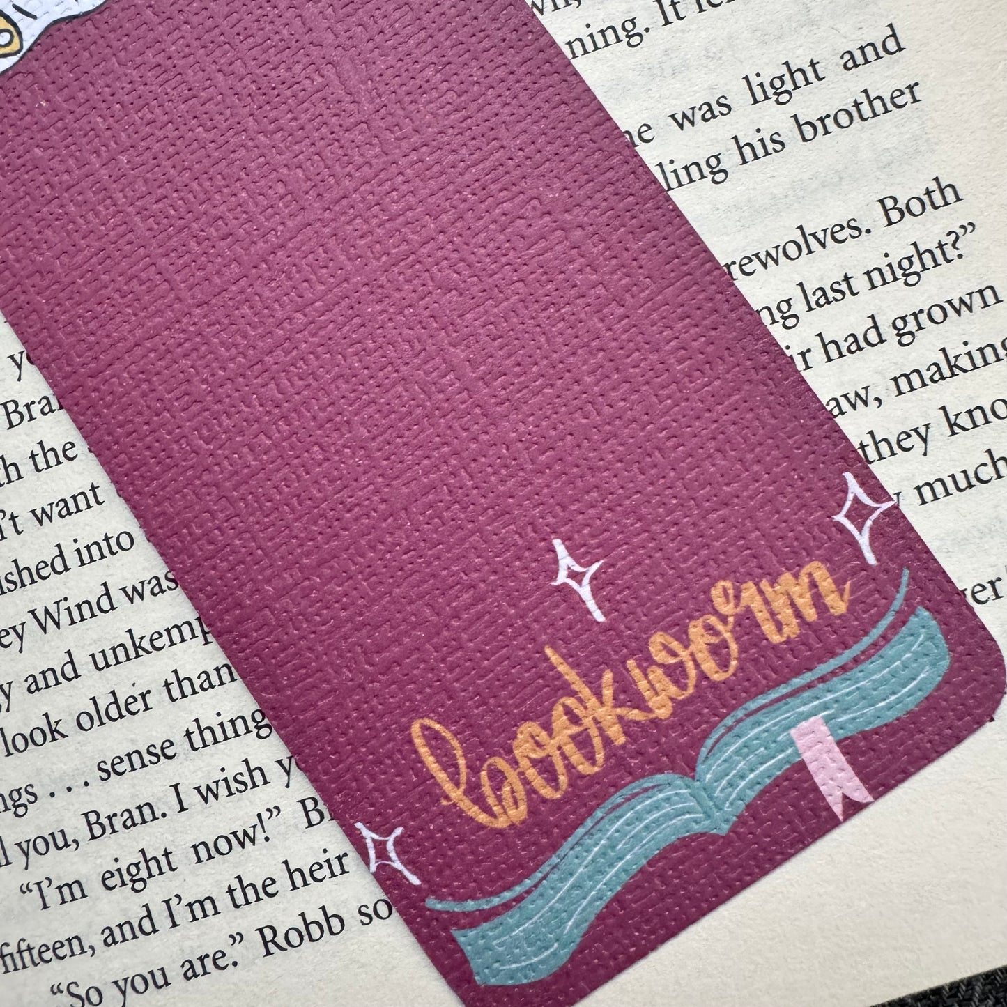 Winter Ghostie Bookworm linen bookmark, Holiday Cozy Read bookmark