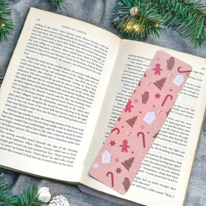 Christmas Bookish linen bookmark, Gingerbread house and Christmas tree bookmark