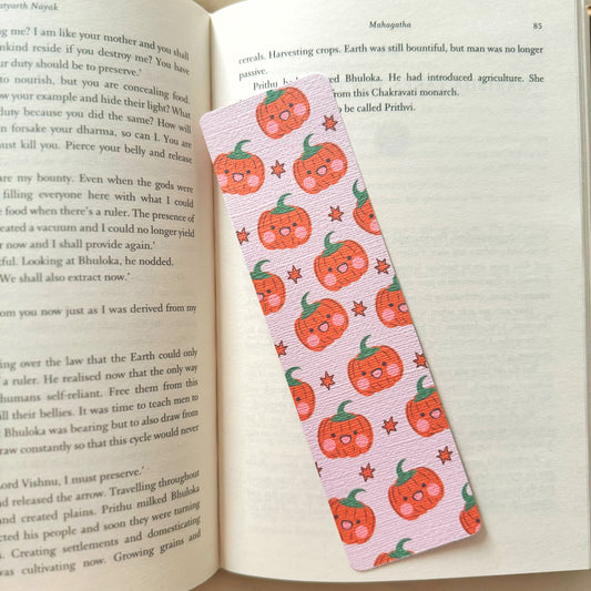 Fall Pumpkin Linen Bookmark, Autumn Halloween Bookmark