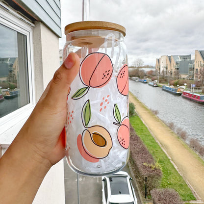 Peach Fruit  Themed Glass Tumbler 16 oz