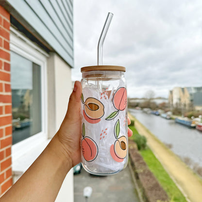 Peach Fruit  Themed Glass Tumbler 16 oz