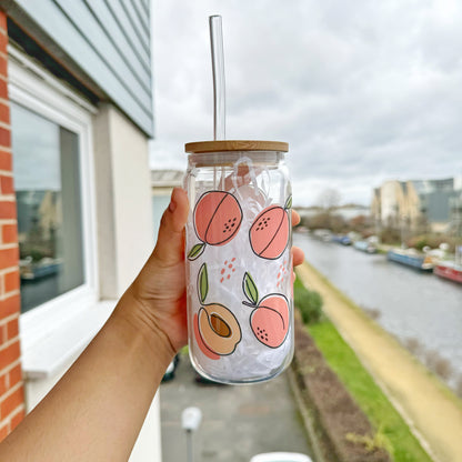 Peach Fruit  Themed Glass Tumbler 16 oz