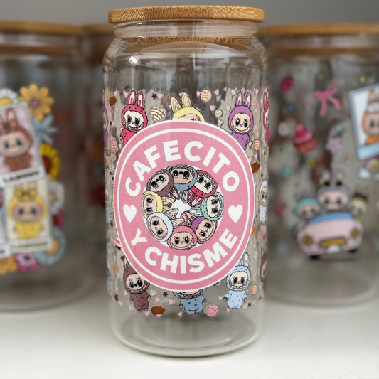 Exclusive Labubu Collection - Labubu Cafecito iced coffee can, Labubu Libbey Glass