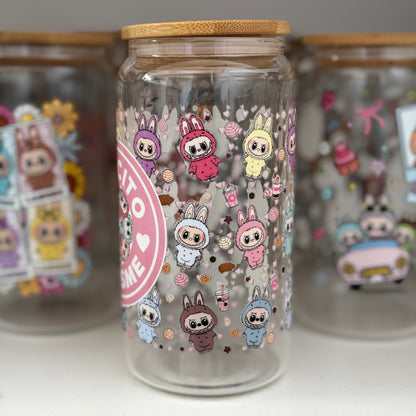 Exclusive Labubu Collection - Labubu Cafecito iced coffee can, Labubu Libbey Glass