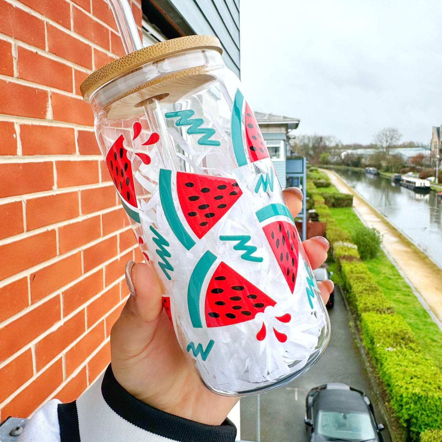 Watermelon Fruit Themed Beer Glass Can Tumbler 16 oz