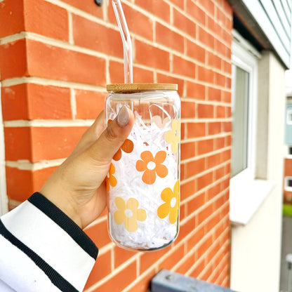 Floral iced coffee glass can