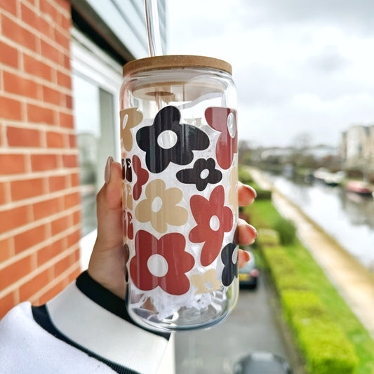 Coffee and Flowers Iced Coffee Glass Can Tumbler 16 oz for coffee Lovers
